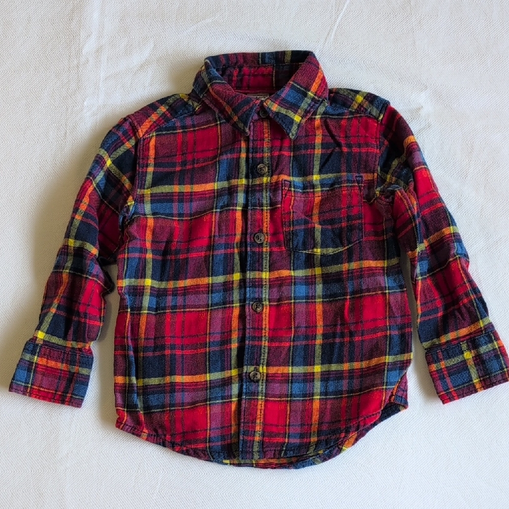 carter's red plaid cotton flannel button down shirt 2T toddler boys